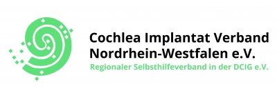 Bild, Logo, grüne Schnecke mit Schriftzug Cochlea Implantat Verband NRW 