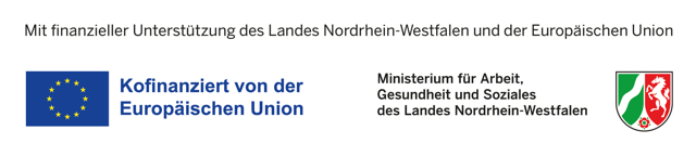 Mit finanzieller Unterstützung des Landes Nordrhein-Westfalen und der Europäischen Union. Logo Europäische Union. Logo NRW.
